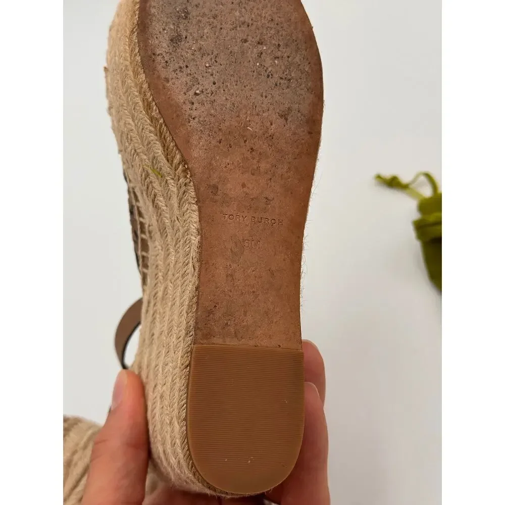 Tory Burch Basketweave Espadrille Wedge Sandals Shoes size 5